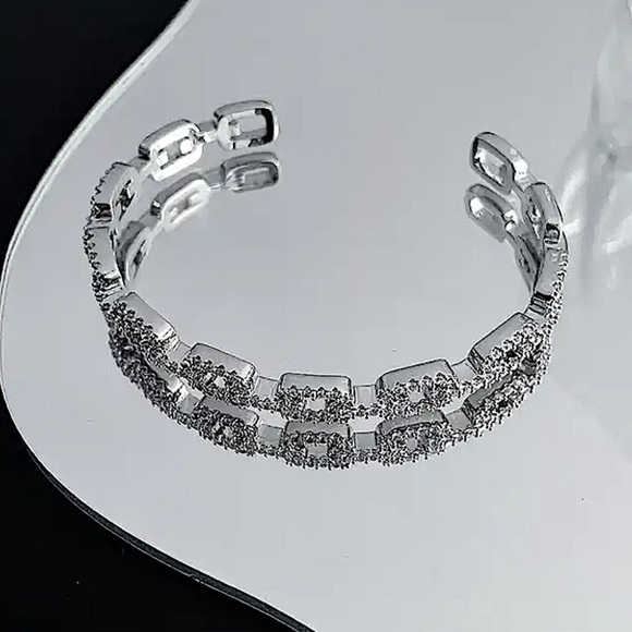 Silver Crystal Bangle Cuff Rhinestone Bracelet - Picture 10 of 11